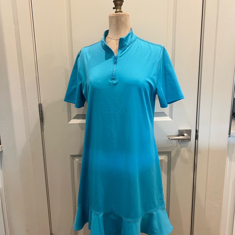 Tommy Bahama Dress & Shorts Golf Turquoise Ruffle Zip 2 pc Set UPF 50  Large